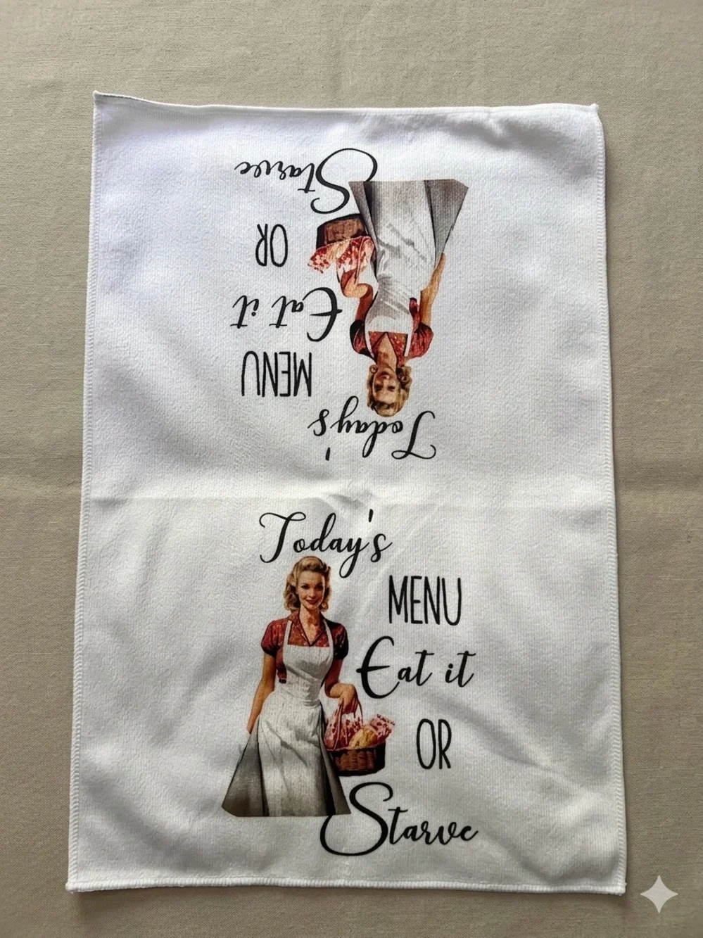 Vintage-Style White Kitchen Towel with Red Accent - Today's Menu Design